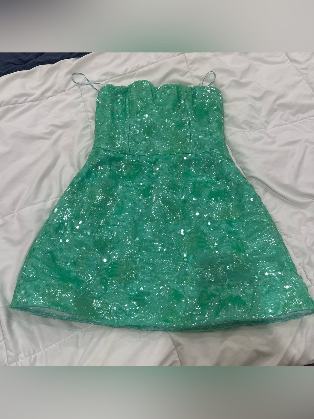 helsi linda green all over floral sequin strapless flare mini dress medium NEW